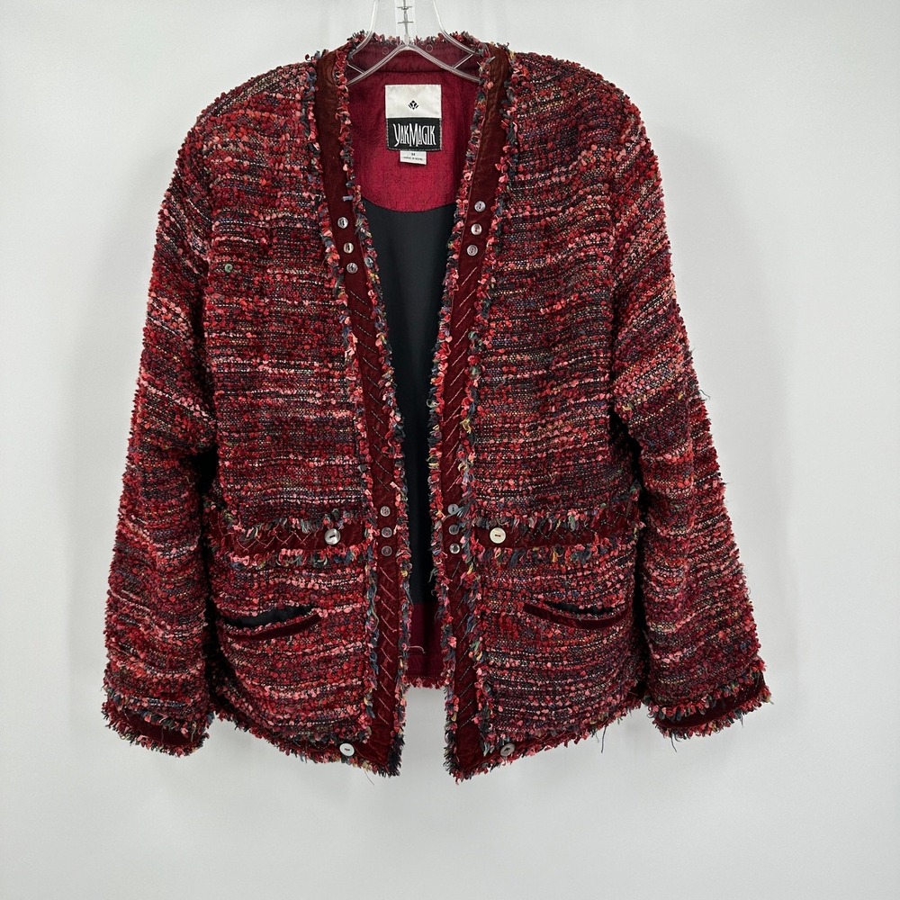 Yak Magik Womens Open Front Blazer Size M Indie Boucle Jacket Eclectic Twee